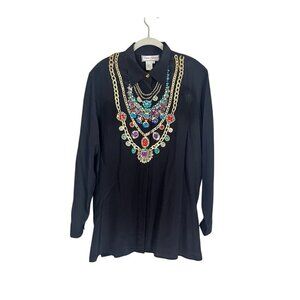 Diane Gilman Silk Retro Sequin Top L Black Necklace Glam Chic Preppy Preppy 80s